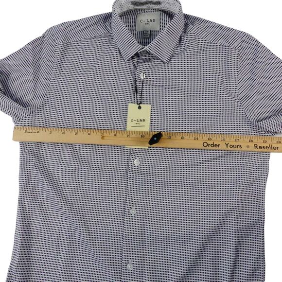 C-Lab NYC Mens Geometric Black White Button Up 4 Way Stretch Slim Fit 14.5 32/33 - Picture 4 of 6